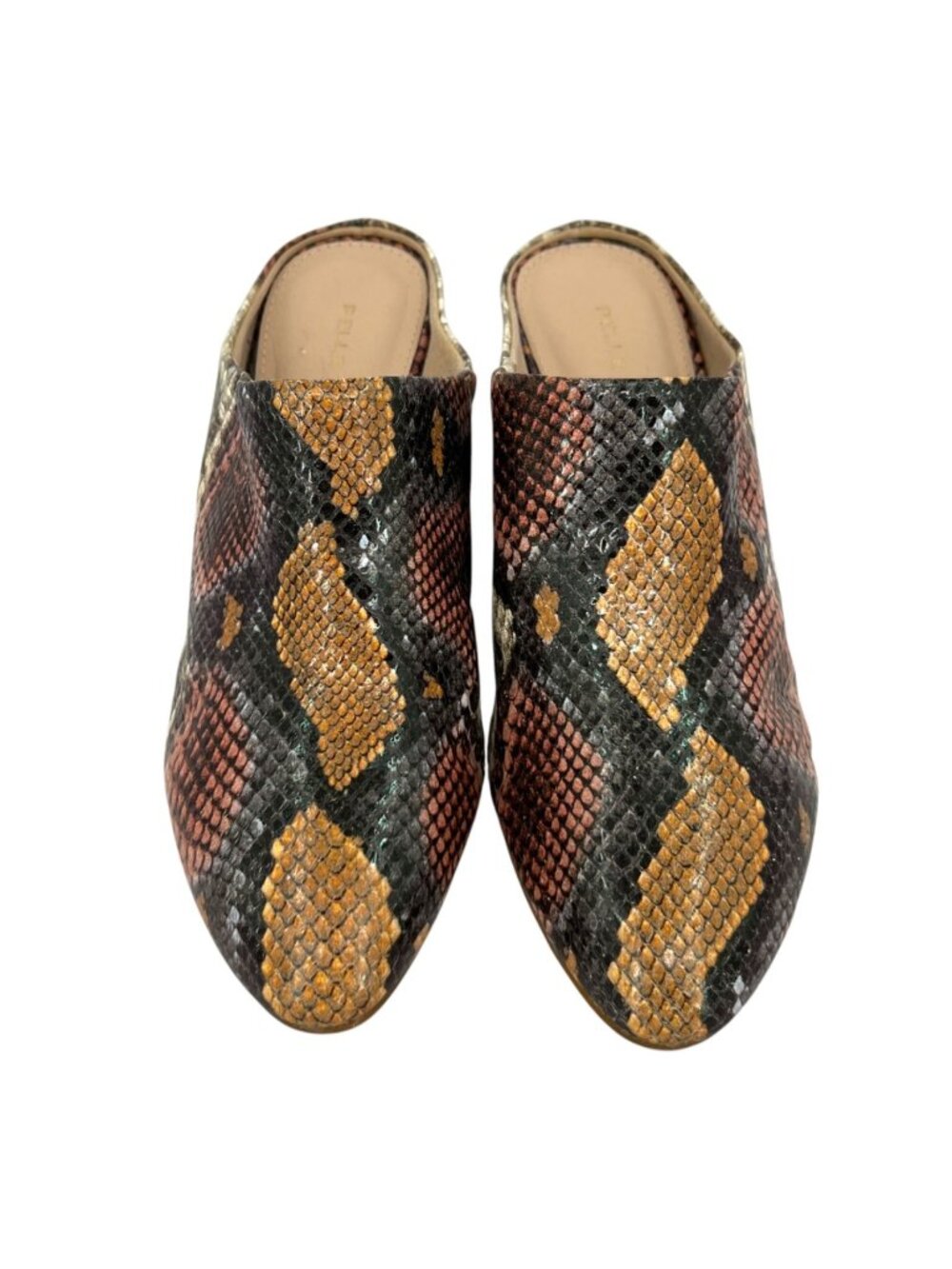 Pelle Moda Kiko Snake Print Wedge Mule Size 7.5 Brown Multicolor Slip-On Shoes